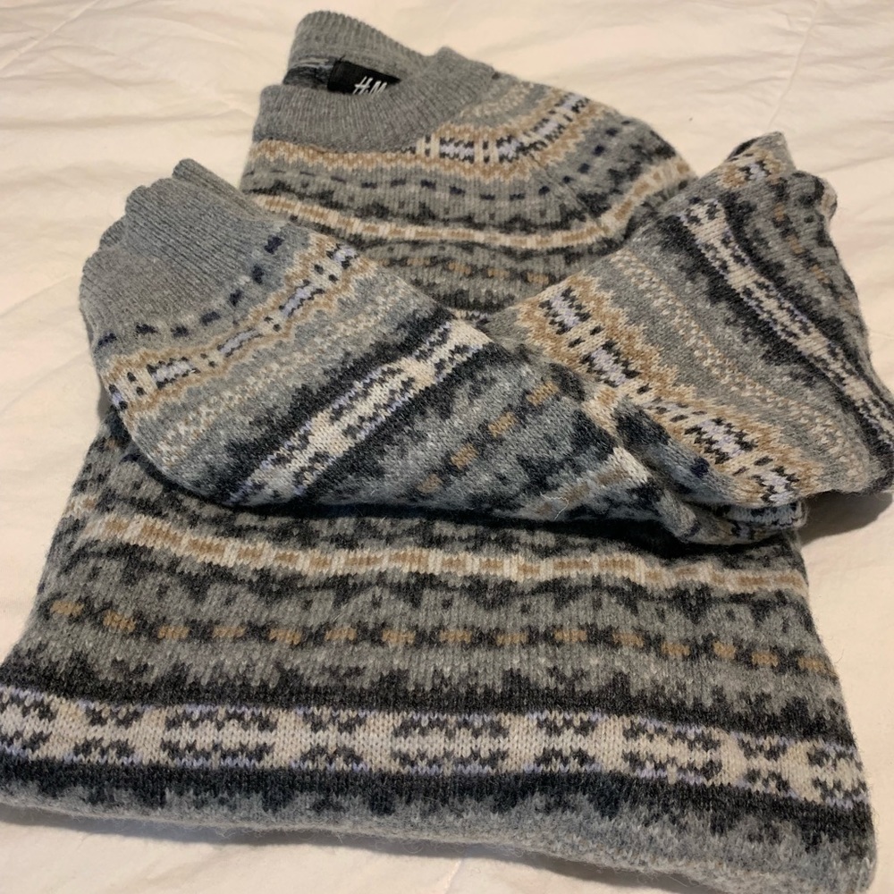 H&M Mockneck Wool Patterned Sweater